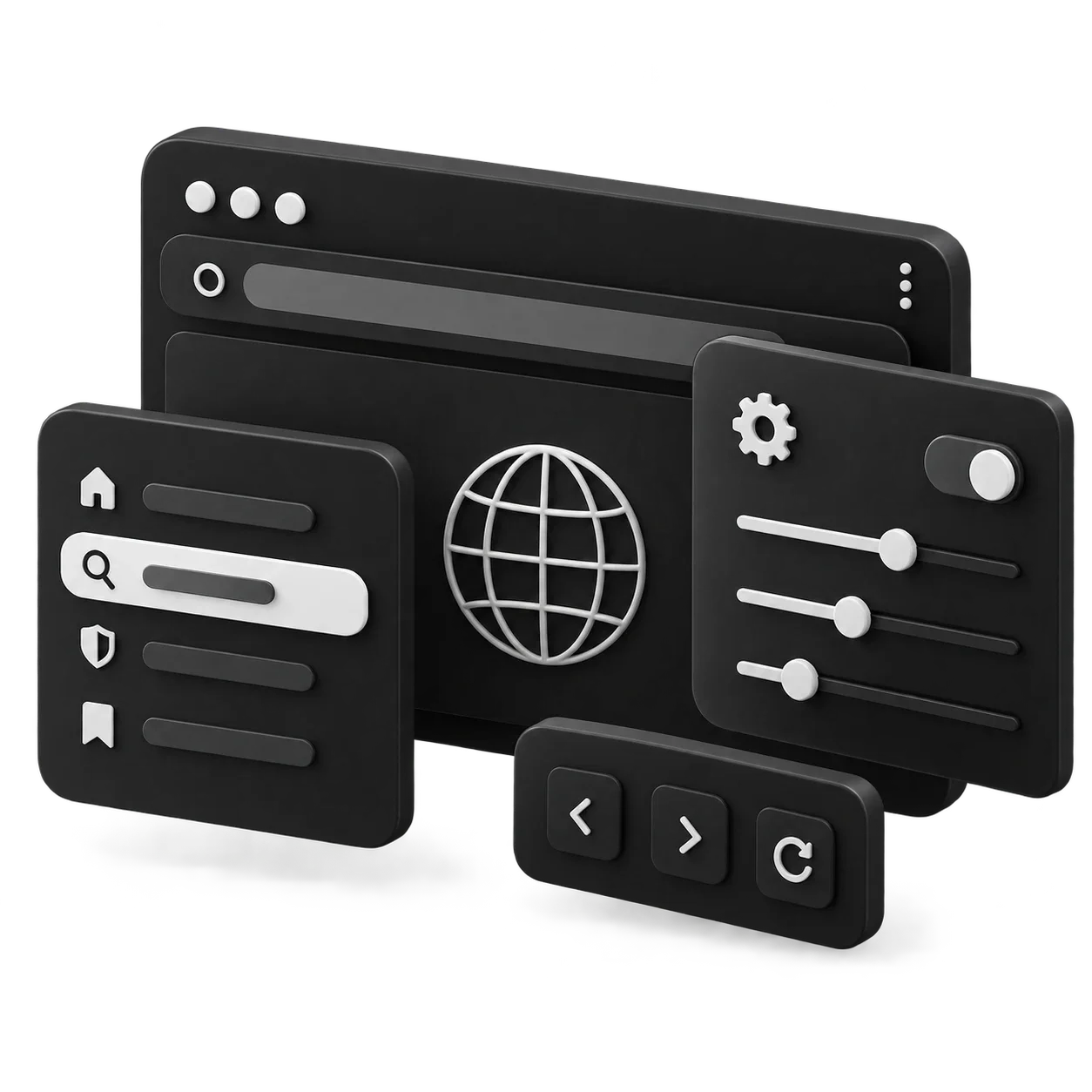 Abstract black and white browser settings panels