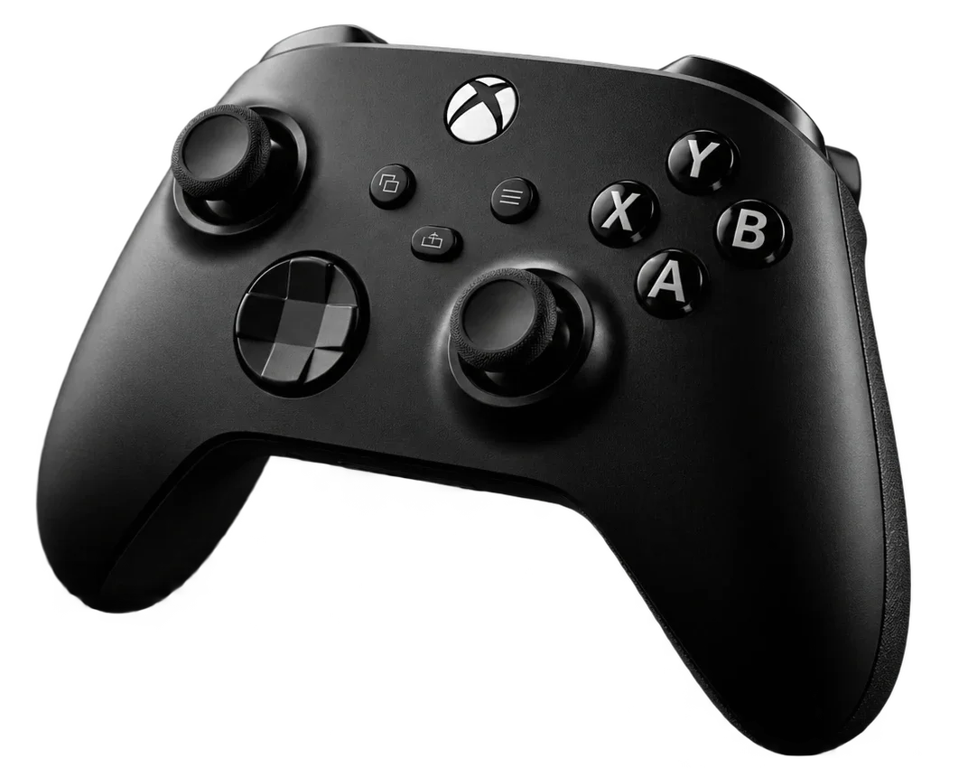 A black and white game controller