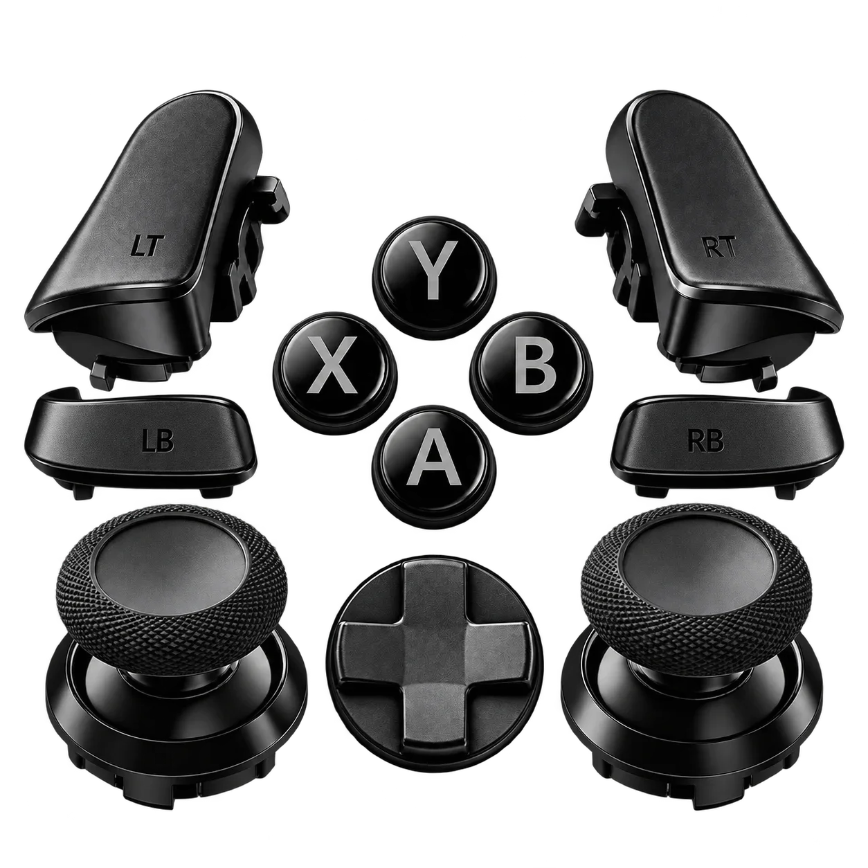 Black and white controller components connected by fine lines